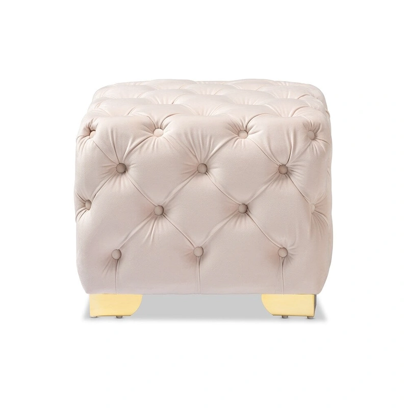 Glam Velvet Ottoman with Gold Legs