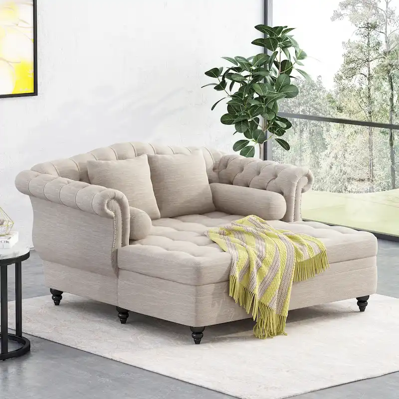 Tufted Double Chaise Lounge - 62.50 L x 58.50 W x 34.00 H