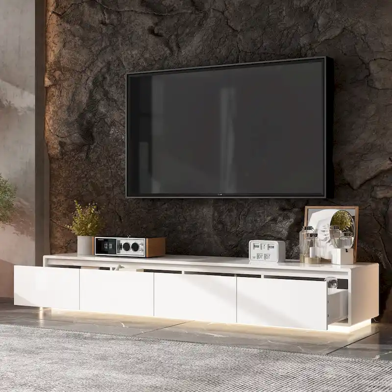 White High Gloss TV Stand with LED Lighting — 1 Unit