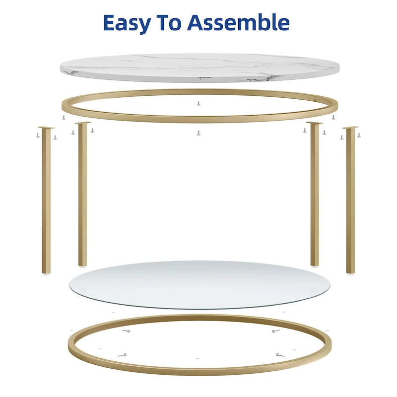 Moasis Industrial 2-Tier Round Coffee Table with Shelf