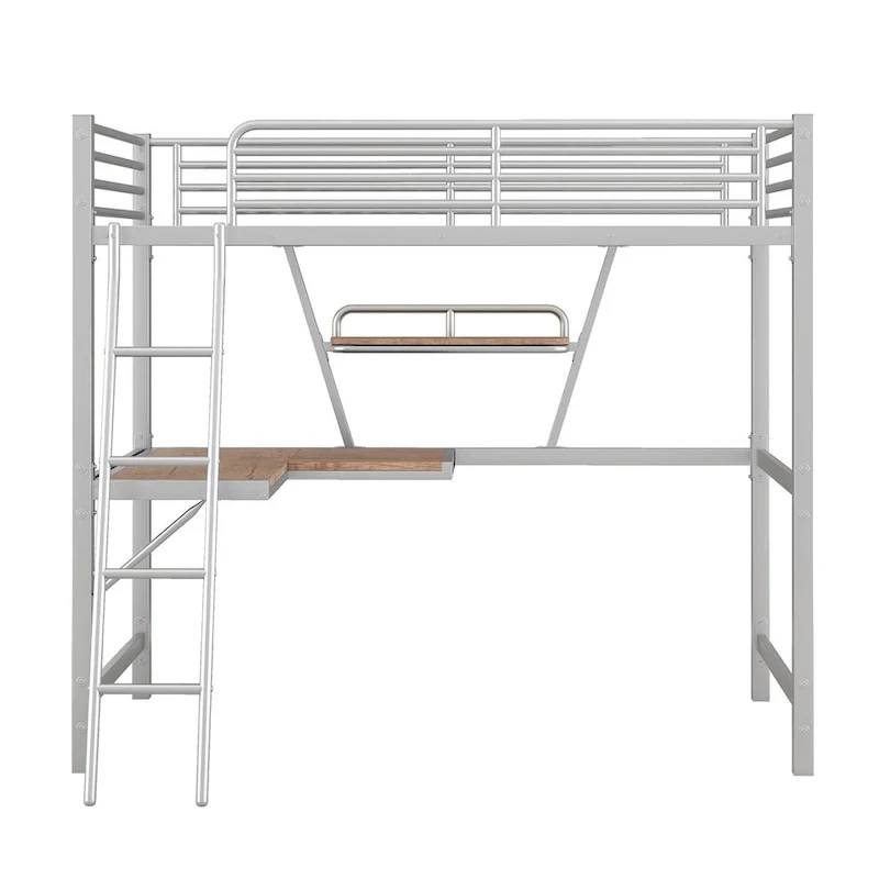 Merax Metal Loft Bed with L-shaped Desk and Shelf