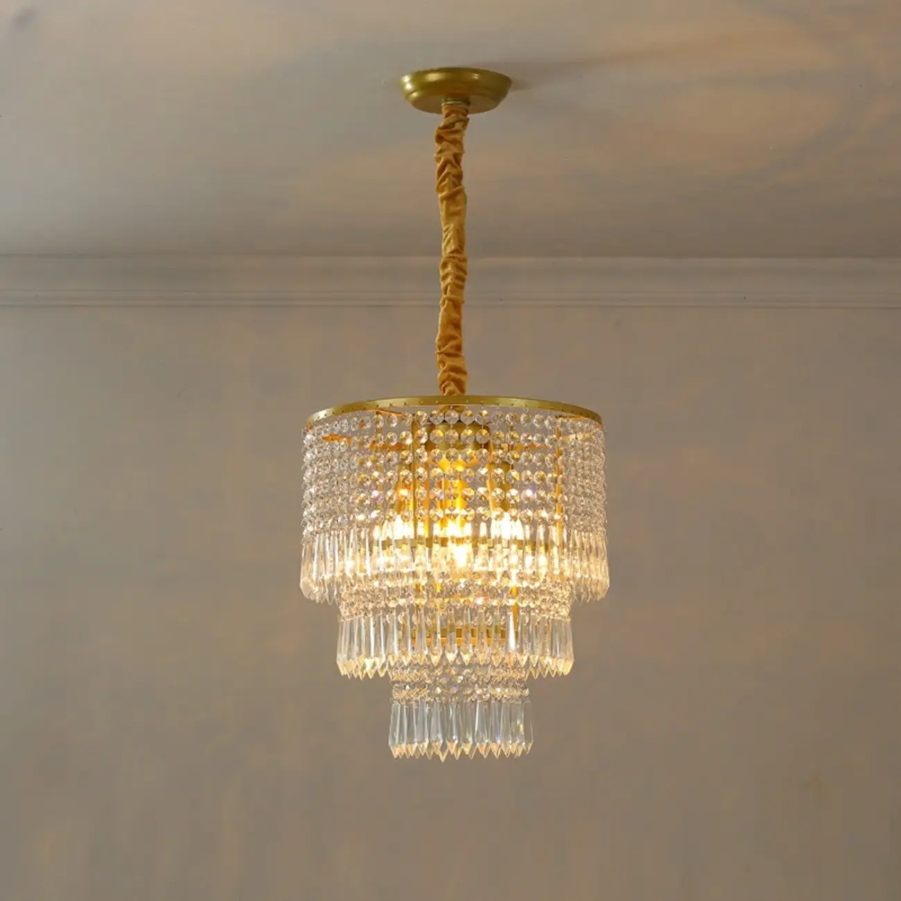 Modern Gold Descending Crystal Round Chandelier