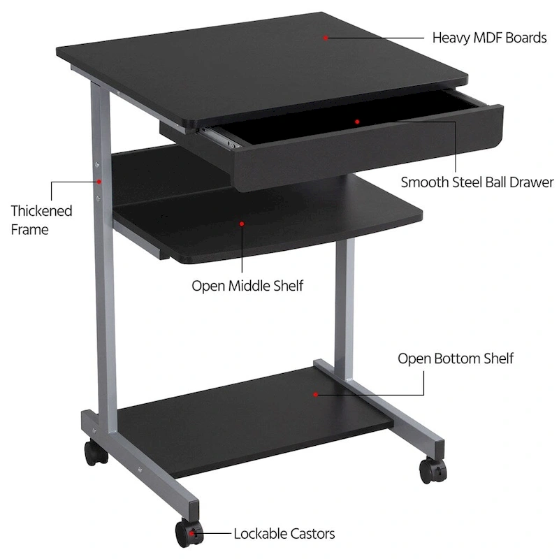 Yaheetech Rolling Computer Desk Table Tray Desk with Drawer and Shelf