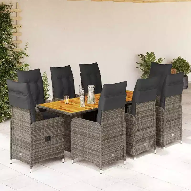 vidaXL Bistro Set PE Rattan, Steel Frame, Acacia Wood 6-Seater
