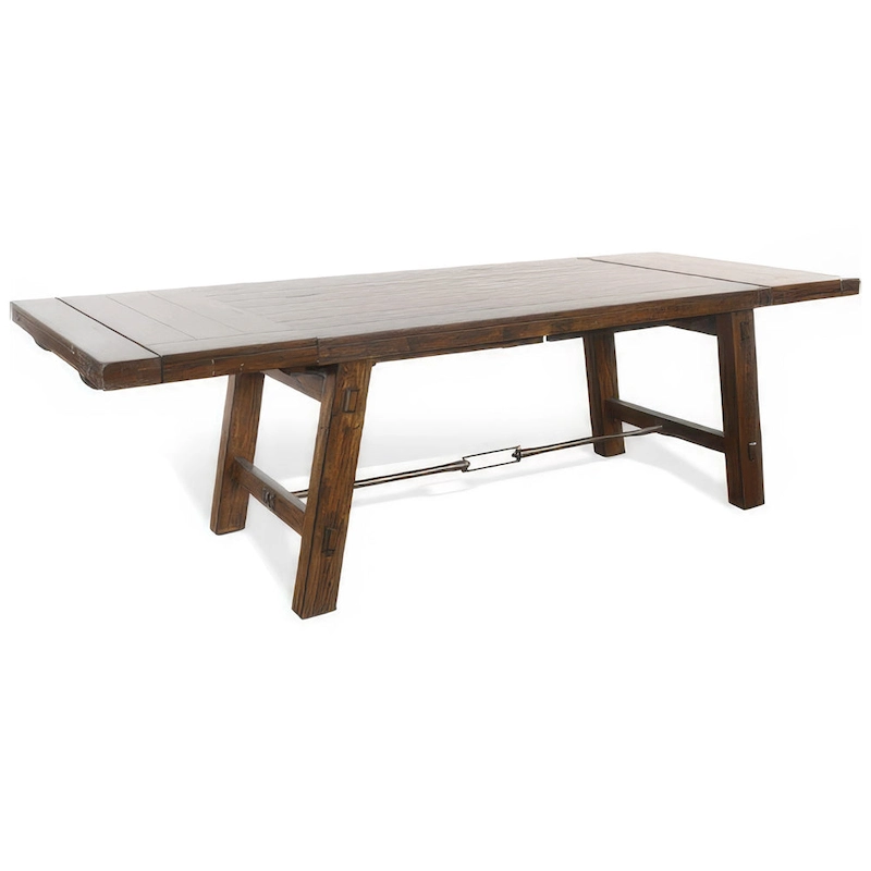 Reggie Extendable Table, Brown Mahogany Wood, Rectangular 76-106 Inch