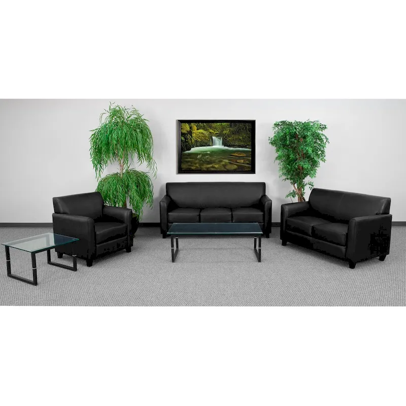 Black Bonded Leather Modern Loveseat with Hardwood Frame & Raised Wood Feet, 2-Person