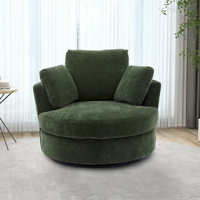 Upholstered Swivel Barrel Armchair Club Chair With Metal Base