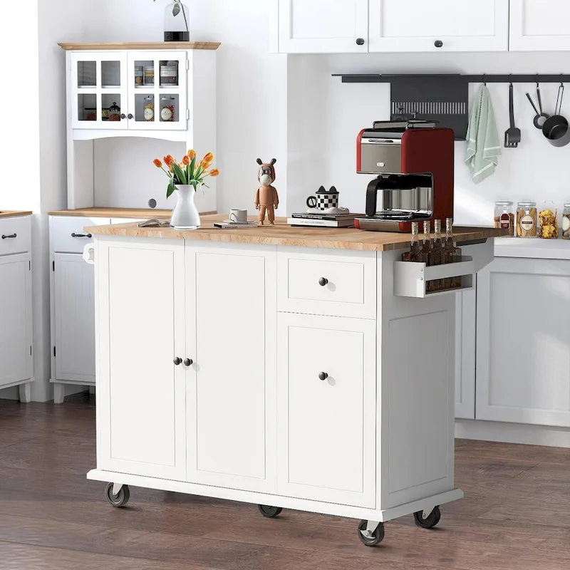 Modern Stylish Wooden Storage Kitchen Island Cart with a Drop Leaf