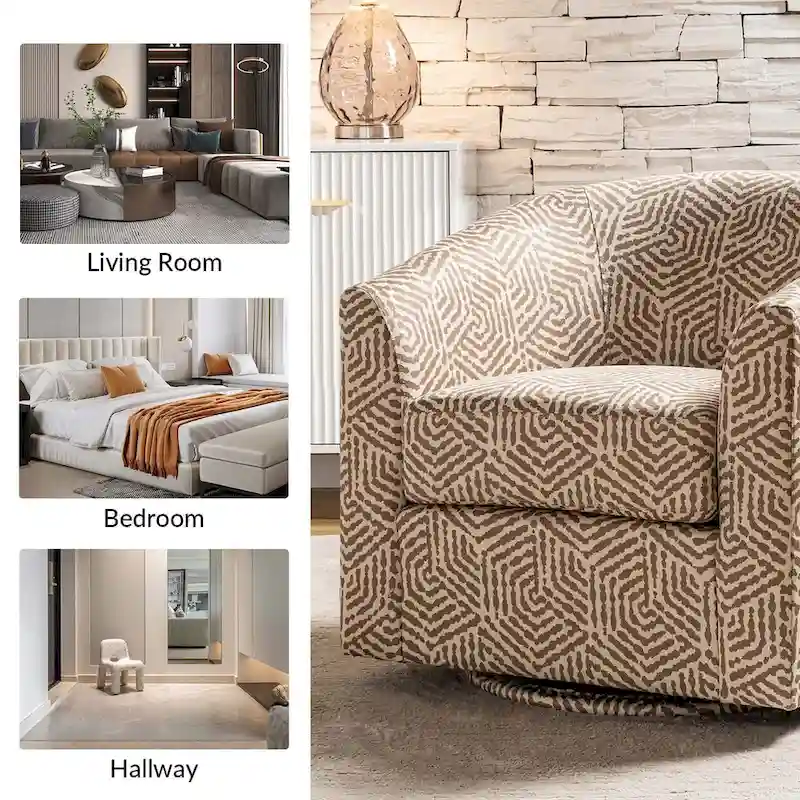 Cuenca Modern Upholstered Barrel Chair with Swivel Base Set of 2