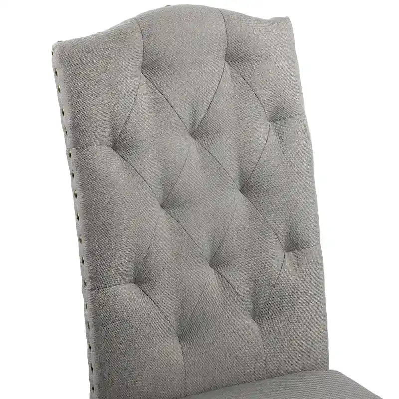 Solid Wood Tufted Dining Chairs, Kitchen Dining Room Chairs with Bronze Nailhead Trim Set of 2