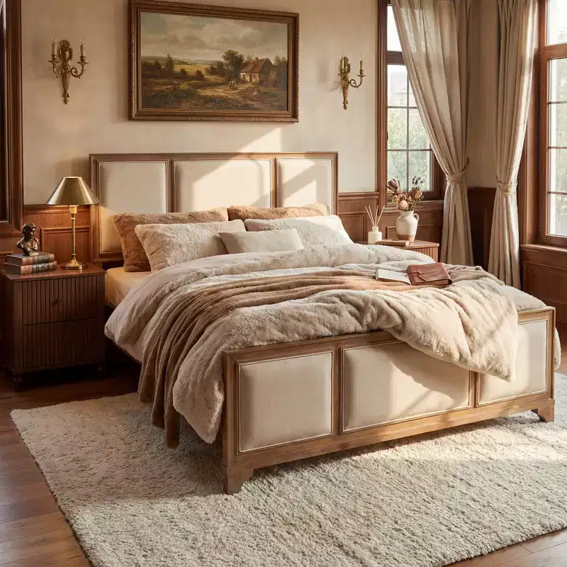 Christopher Knight Home Madison Modern Farmhouse Wood Platform Bed Frame with Upholstered Headboard