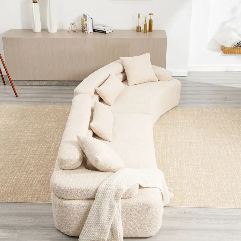 Modern Boucle 4-Seater Upholstered Sectional Sofa with 4 Pillows