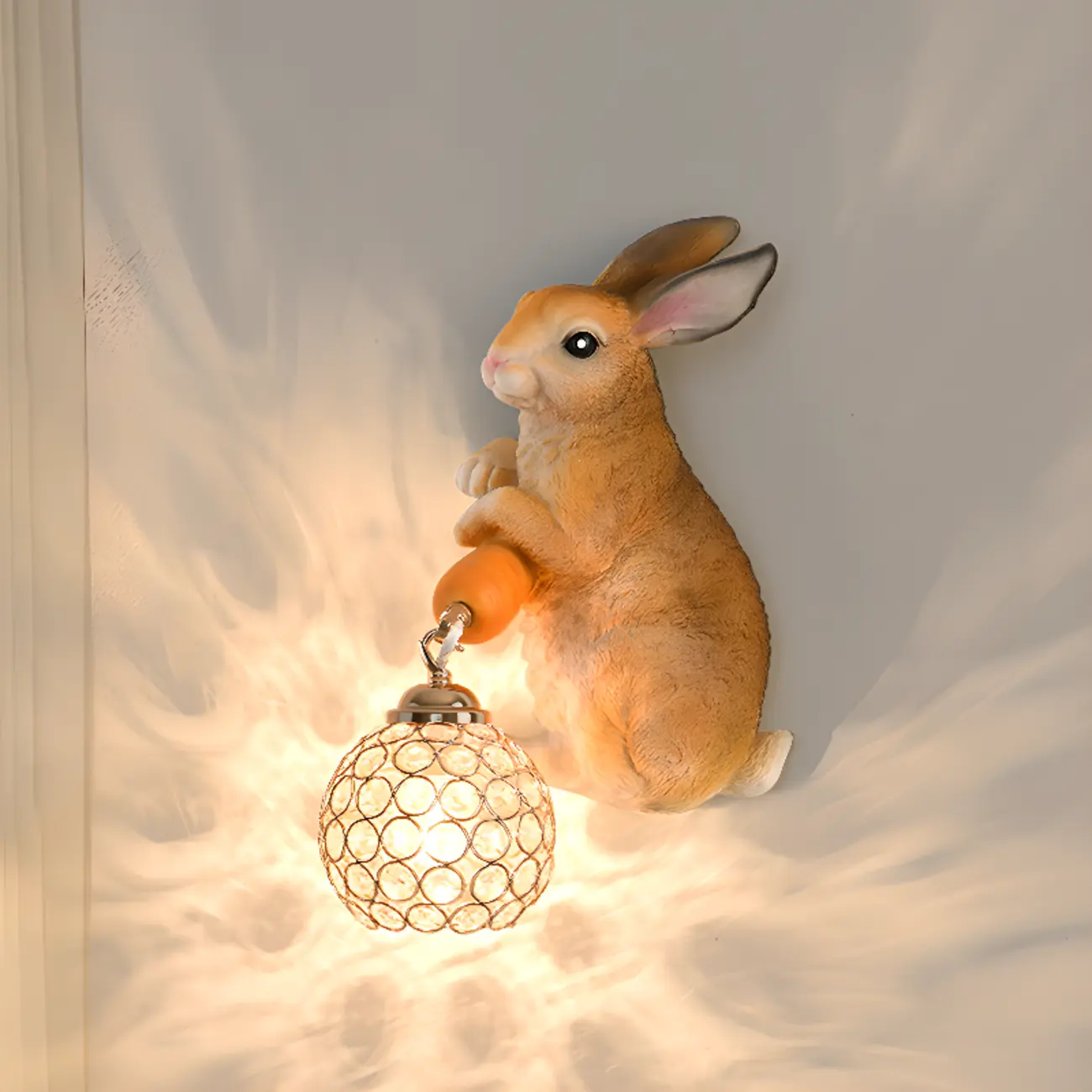 Kids Rabbit-Shaped Resin Wall Sconce with Crystal Shade
