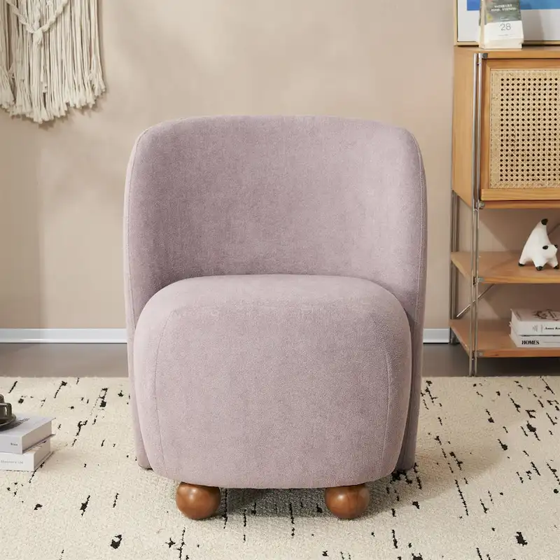 '- Eliana Modern Teddy Fabric Accent Chair with Curved Backrest and Legs