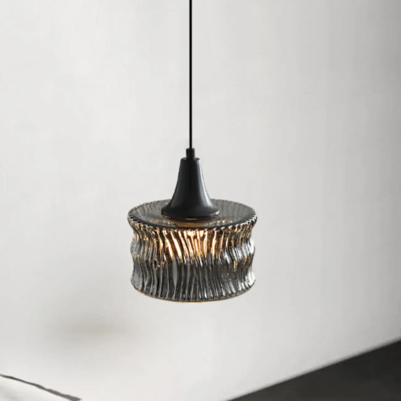 Cylinder Black Glass Hanging Pendant Light for Home Decor