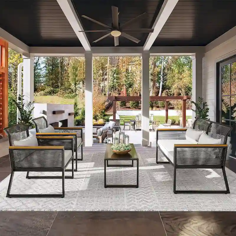 Outdoor 4-Piece Wicker Sectional Sofa Set with Cushions