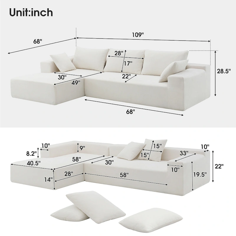 [VIDEO provided] [New] 109*68 Modular Sectional Living Room Sofa Set, Modern Minimalist Style Couch, Upholstered Sleeper Sofa f