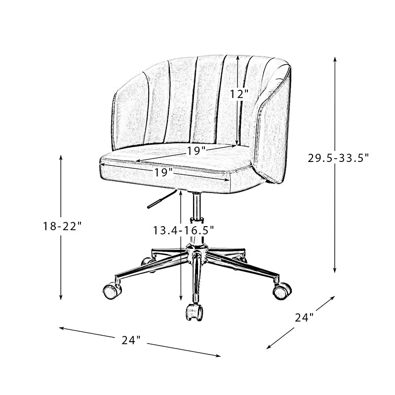 PU Leather Channel Barrel Back Task Chair with Adjustable Height, No Armrests & Gold Metal Casters | Camel | Single Seat