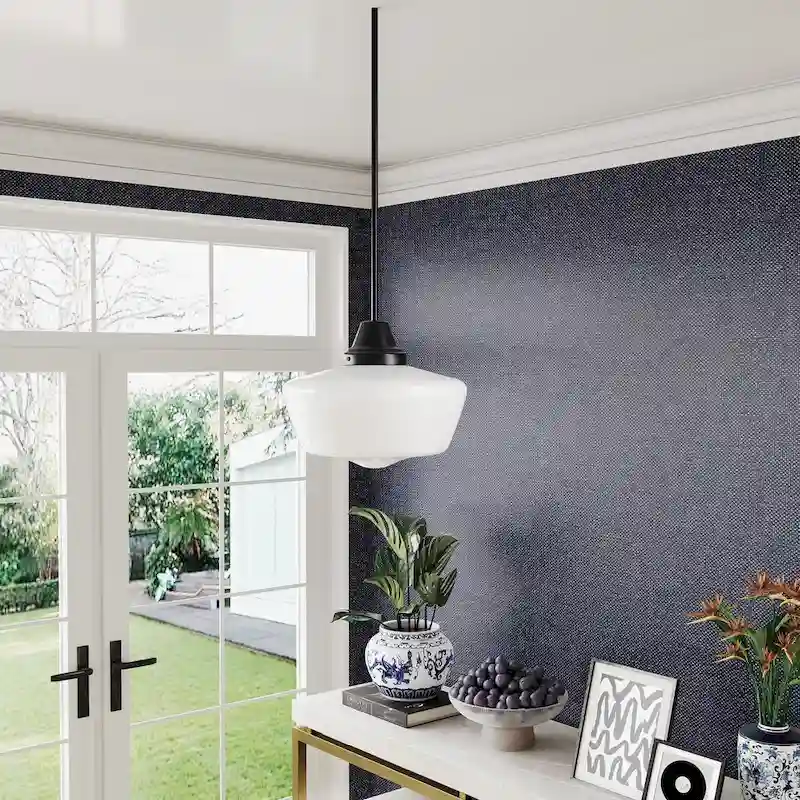 Modern Black 1-Light Pendant Light Fixture with Opal Glass Shade