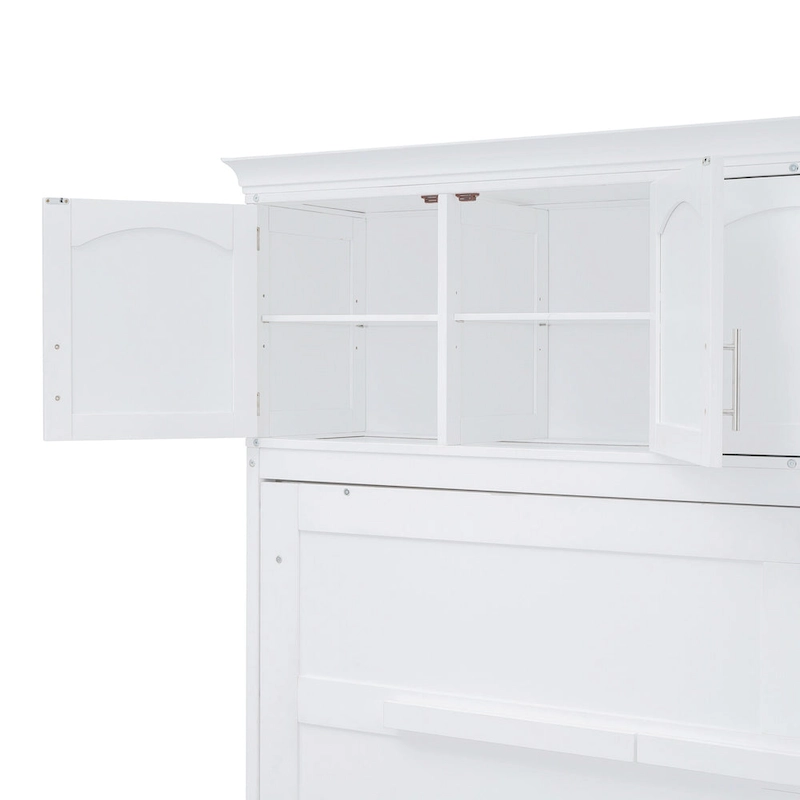 White Full Size Multifunction Murphy Bed with Top Cabinets