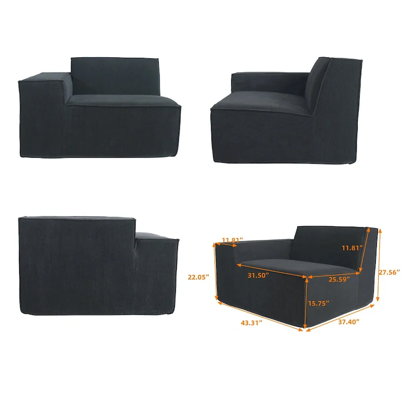 Modern Modular Sectional Sofa with 3 Pillows, Convertible Living Room Couch with Ottomans
