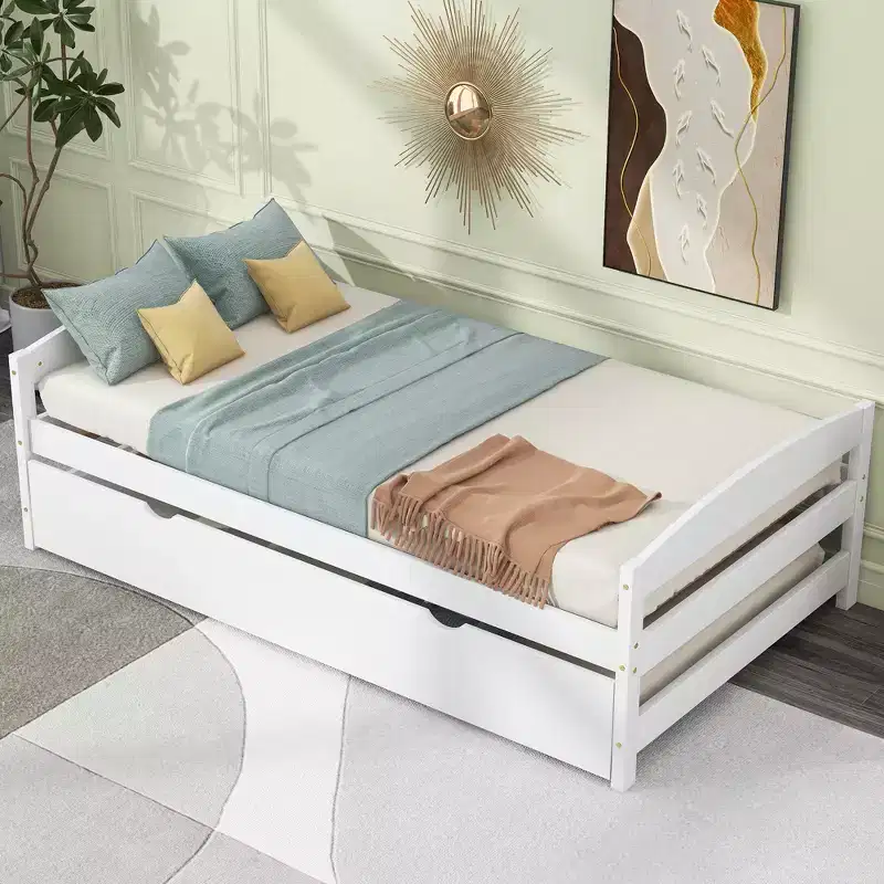FAMYYT Twin Size Wood Platform Bed?With Twin Size Trundle, Easy Assembly