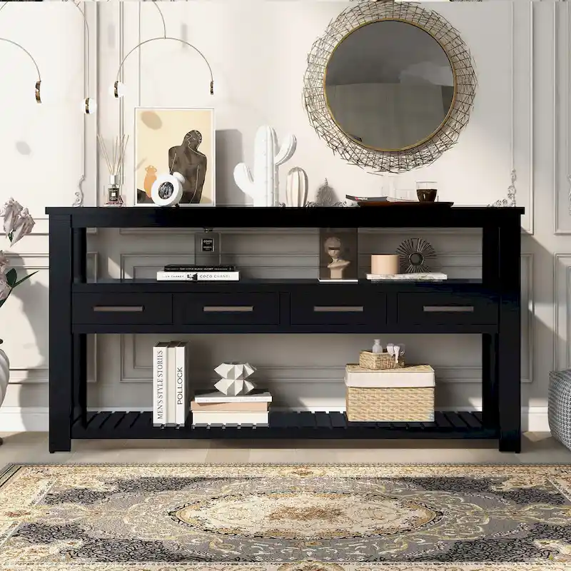 Console Table with 4 Drawers and 2 Shelves