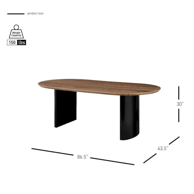 Walnut Oval Dining Table with Semi-Circle Legs - 86.5 Inch
