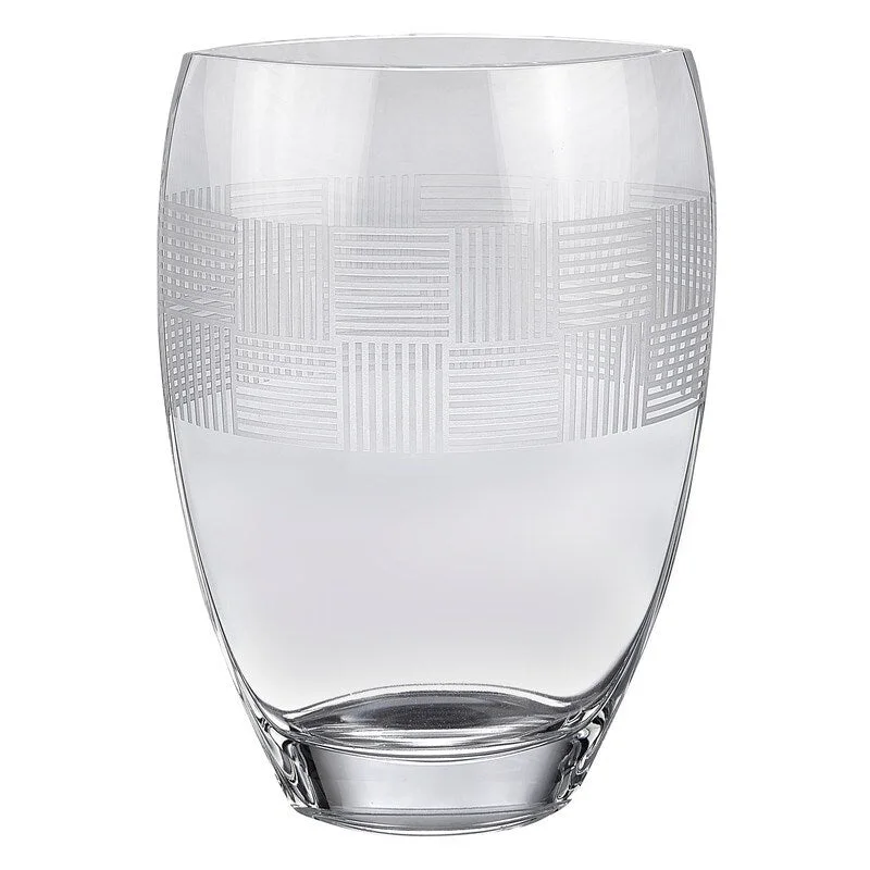 Geometric Mouth Blown European 12  Crystal Vase