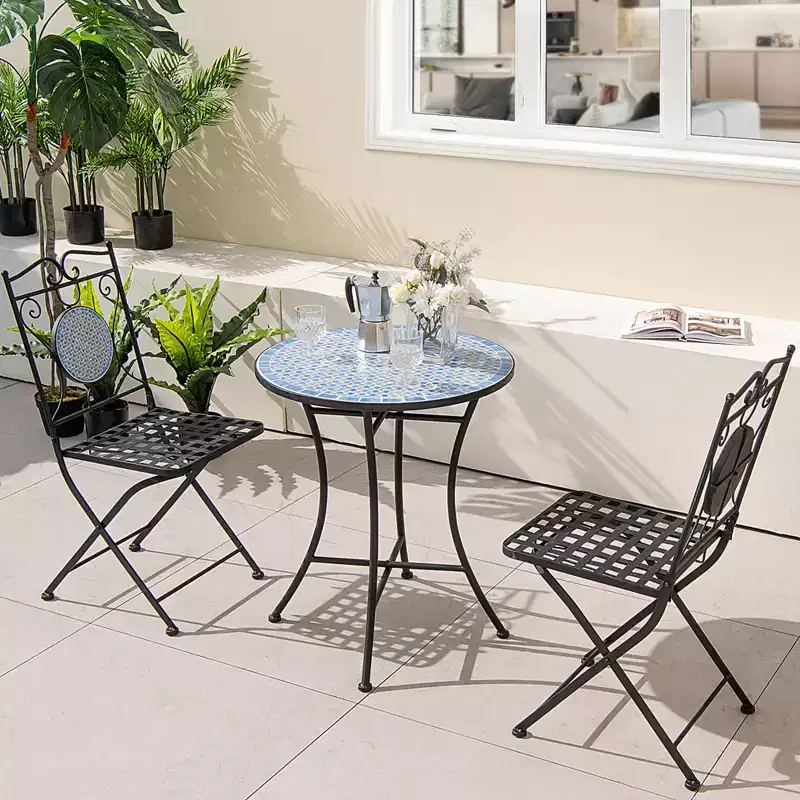 Costway 3pcs Patio Bistro Set Outdoor Furniture Mosaic Table Chairs All Weather Garden
