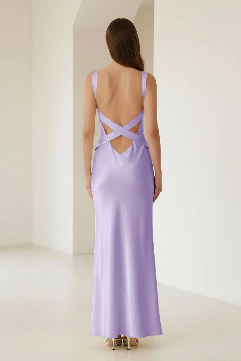 Yellow Mermaid Satin V Neck Long Party Dress