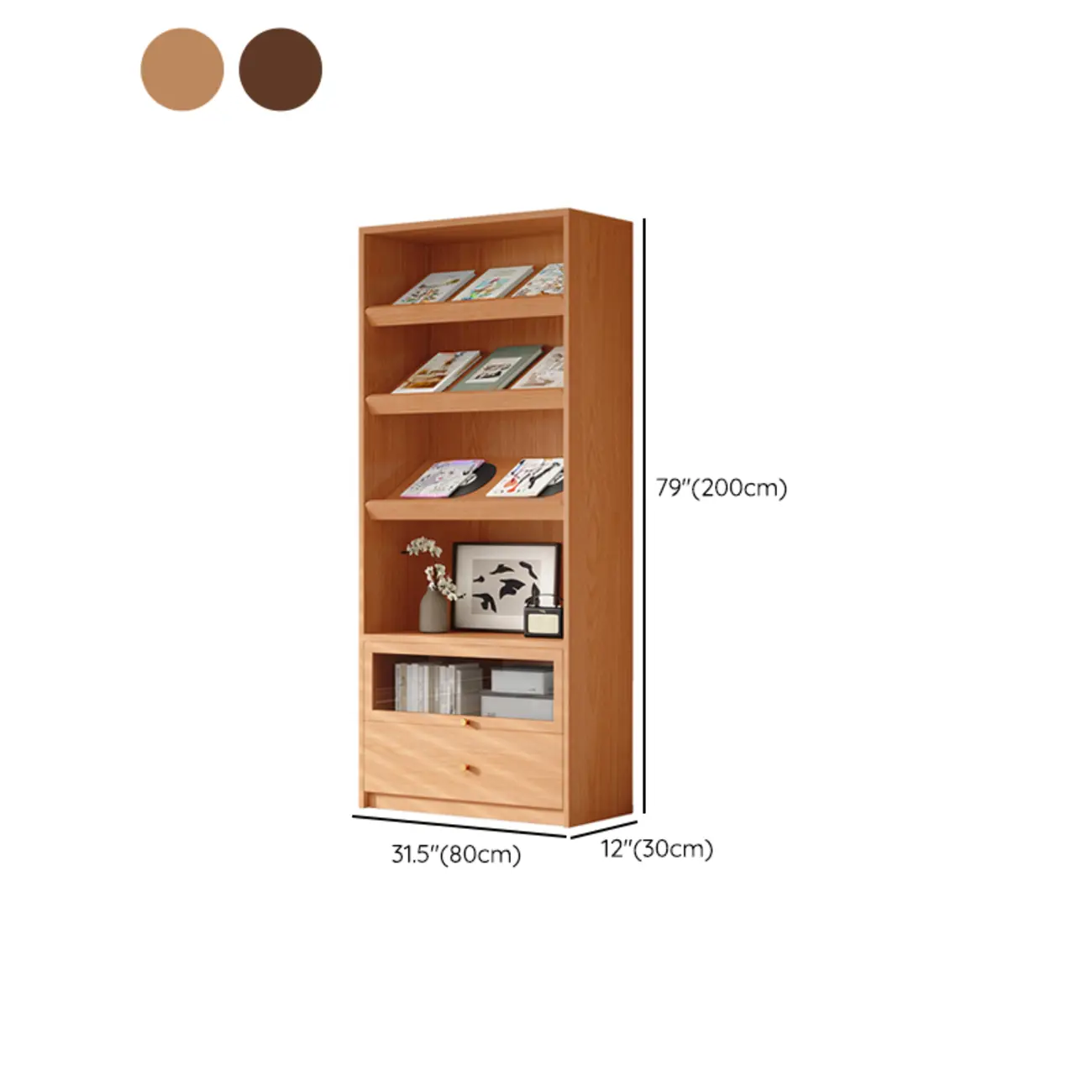78.7''H Modern Cherry Wood 5-Tier Display Bookcase