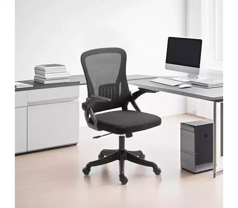 Ergonomic Office Chair with Flip-Up Armrests & Lumbar Support  Adjustable Swivel Desk Chair with Padded Seat, Mesh Back (Black)