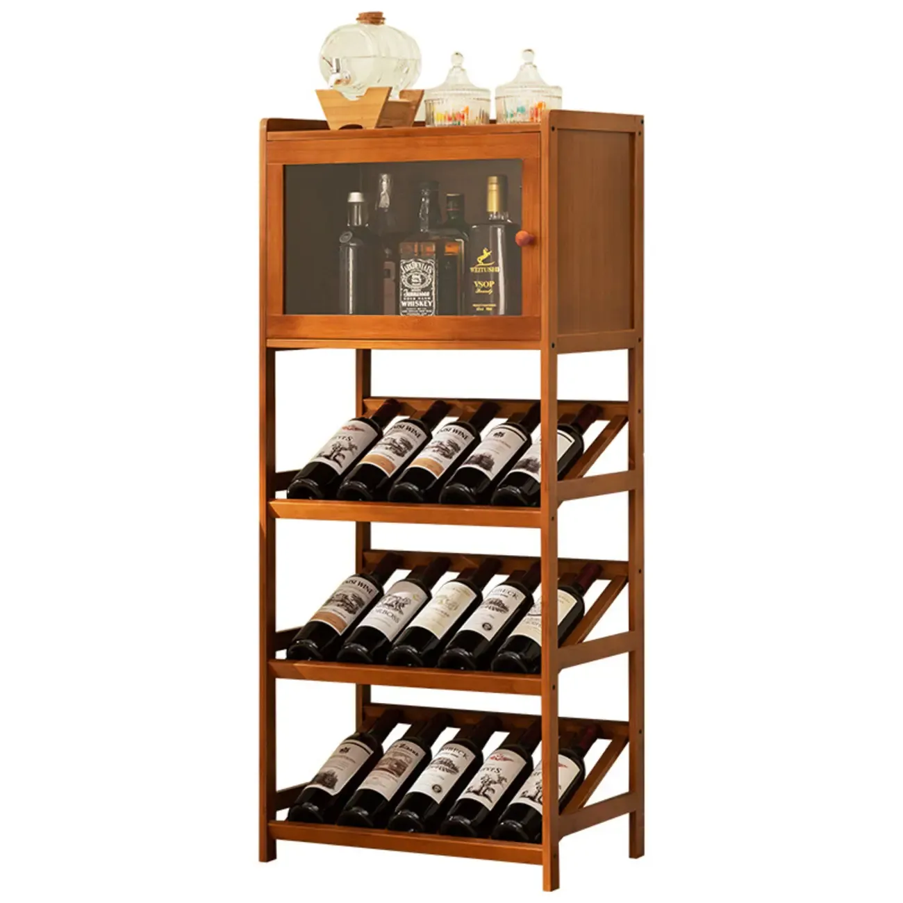 Rustic Freestanding Natural Wooden Wine Rack Cabinet