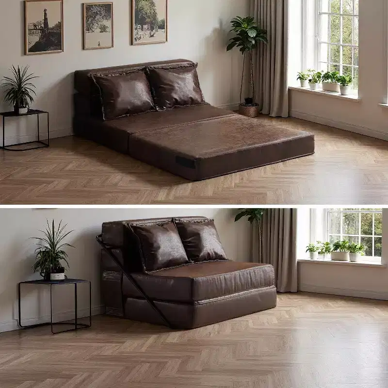 VINGLI Futon Sofa Bed, 5-in-1 Convertible Sleeper Sofa Chair RV Furniture Pull Out Floor Bed Couch for Small Spaces, Living Room, Bedroom