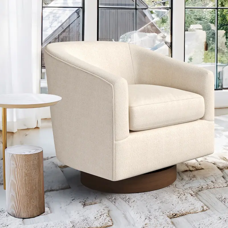 Fabric Swivel Barrel Accent Chair, 360° Rotation, Single Seat – Ivory / Warm Beige / Green / Light Grey
