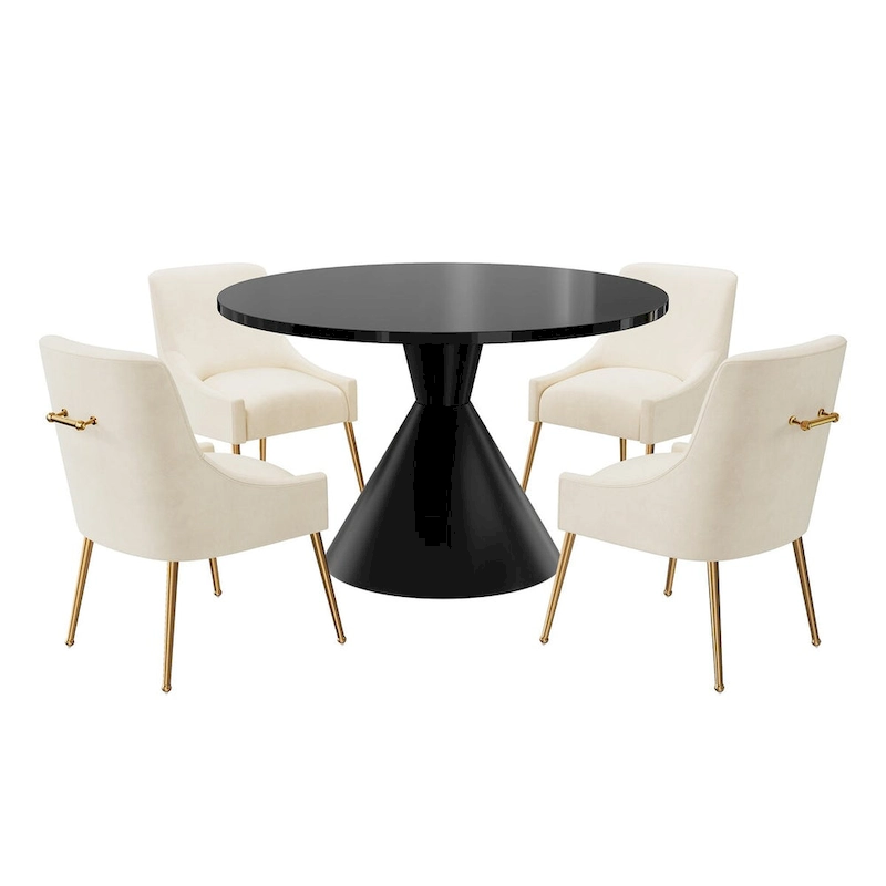 48 Light Luxury Black High Gloss Large Countertop Dining Table with Velvet Dining Chair Set