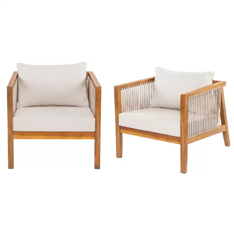 Christopher Knight Home Rylor Modern Outdoor Acacia Wood Upholstered Chairs with Cushions