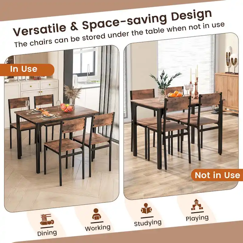 Costway 5 PCS Dining Table Set Industrial Style Kitchen Table & Chairs