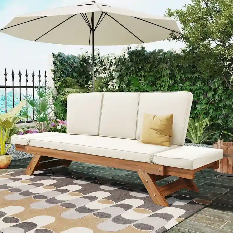Patio Adjustable Patio Wooden Daybed Sofa