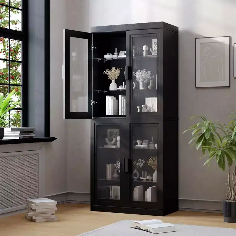 Glass Storage Cabinet. The Cabinet Body And Door Provide Double Storage Space. The Food-grade Tempered Glass Is Moisture-proof And Scratch-resistant.