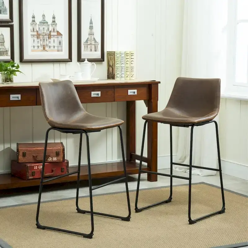 Roundhill Furniture Lotusville 7-PC Antique Black Wood Table with Faux Leather Barstools