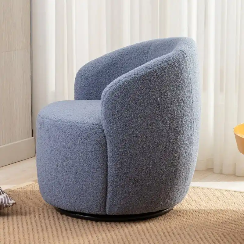 Teddy Fabric Swivel Accent Barrel Chair With Powder Coating Metal Ring
