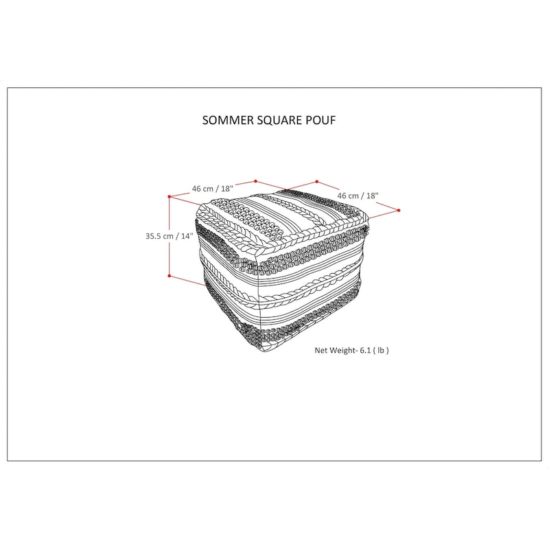 WYNDENHALL Silva Boho Square Pouf in Handloom Woven Pattern