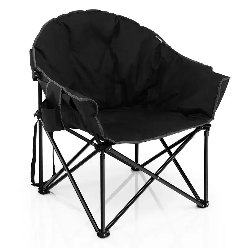 Costway Folding Camping Moon Padded Chair with Carry Bag Cup Holder Portable Navy\ Brown\Grey