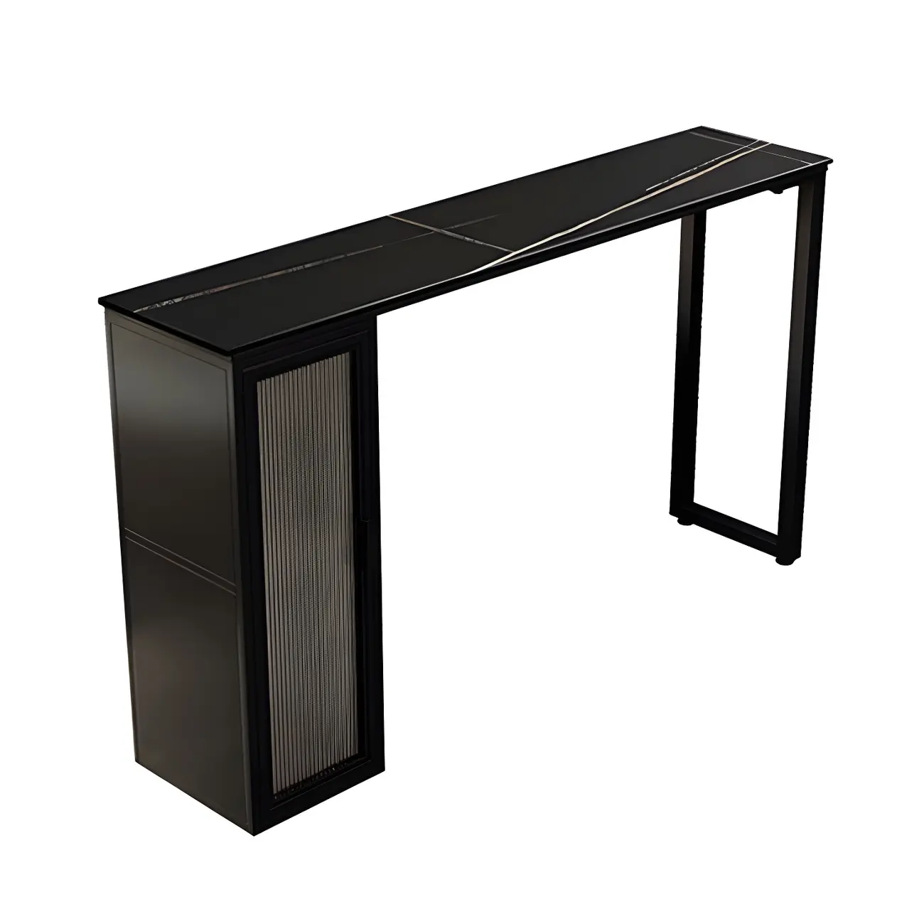 Modern Black Stone Steel Pedestal Storage Bar Tables