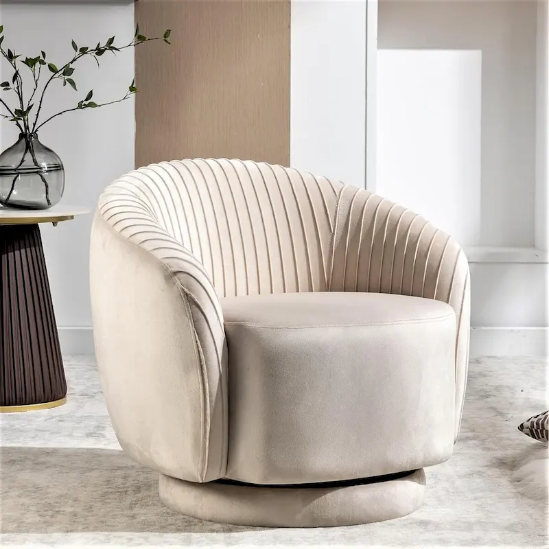 Modern Barrel Swivel Chair with Plush Velvet Upholstery and Smooth 360 Rotation Round Accent One-Seater Sofa