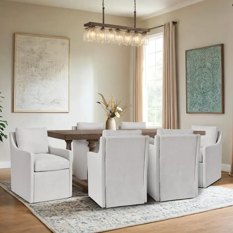 Modern 19.7 Wide Upholstered Rolling Linen Dining Chair