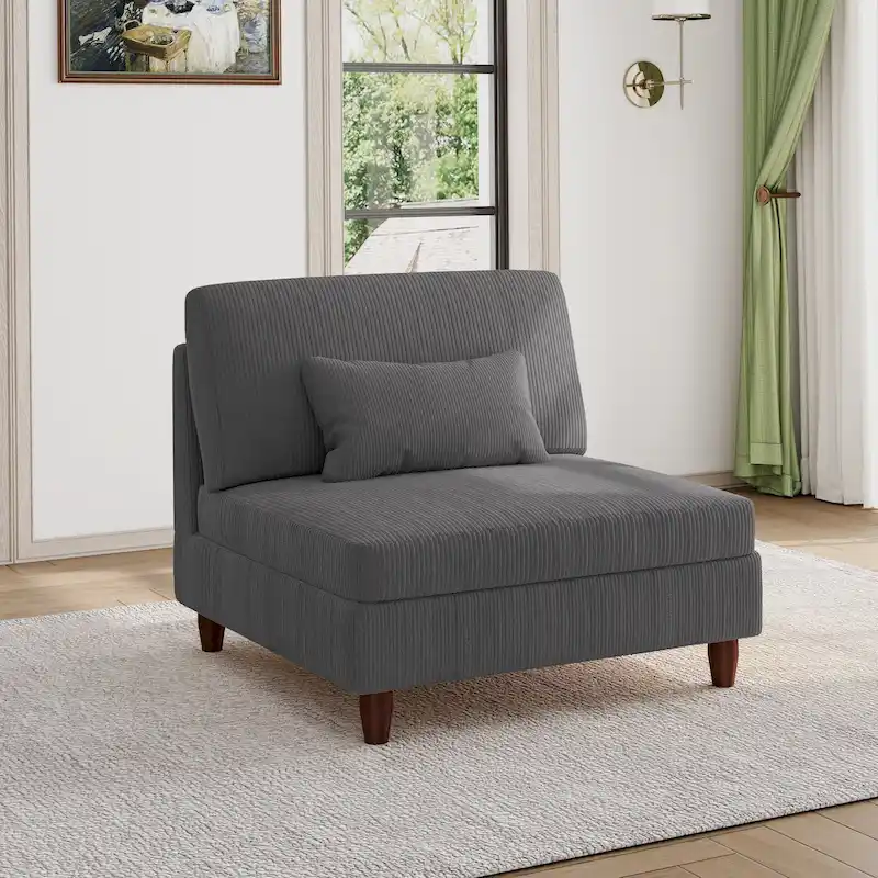 Armless Accent Chair with Corduroy Upholstery