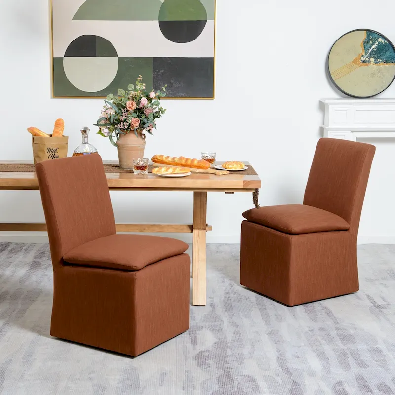 Mocha/Indigo/Light Grey/Ivory/Black/White Upholstered Dining Side Chair with Casters, Set of 2